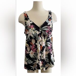 Kona Sol NWT  Women's Floral Swim Tankini Top - Black and Pink Size 1X (17-18)